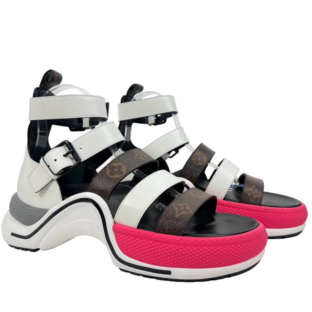 Louis Vuitton Archlight Leather Monogram Sandals White Pink Size 41 - Picture 2 of 10